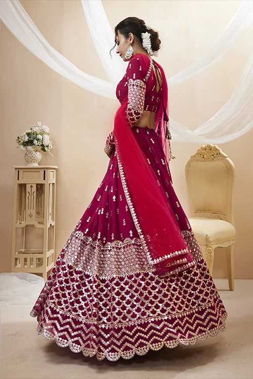 Hot Pink Embroidered Bridal Lehenga Choli in Georgette Clothsvilla