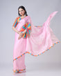 Load image into Gallery viewer, Pink Multi-Color Freehand Designer Saree in Georgette Satin – Vibrant Festive Wear FREEHANDED