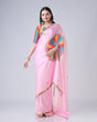 Load image into Gallery viewer, Pink Multi-Color Freehand Designer Saree in Georgette Satin – Vibrant Festive Wear FREEHANDED