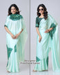Load image into Gallery viewer, Mint Green Designer Freehand Mandala Print Saree in Georgette Satin – Elegant Ready-to-Wear Drape FREEHANDED