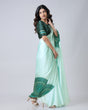 Load image into Gallery viewer, Mint Green Designer Freehand Mandala Print Saree in Georgette Satin – Elegant Ready-to-Wear Drape FREEHANDED