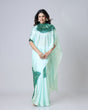 Load image into Gallery viewer, Mint Green Designer Freehand Mandala Print Saree in Georgette Satin – Elegant Ready-to-Wear Drape FREEHANDED