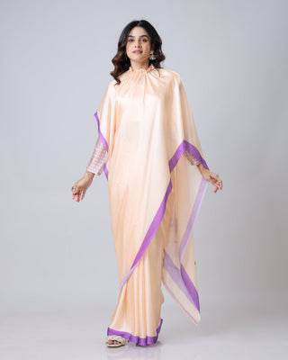 Peach & Lavender Mandala Print Georgette Satin Designer Freehand Saree – Elegant Ready-to-Wear Saree with Blouse FREEHANDED