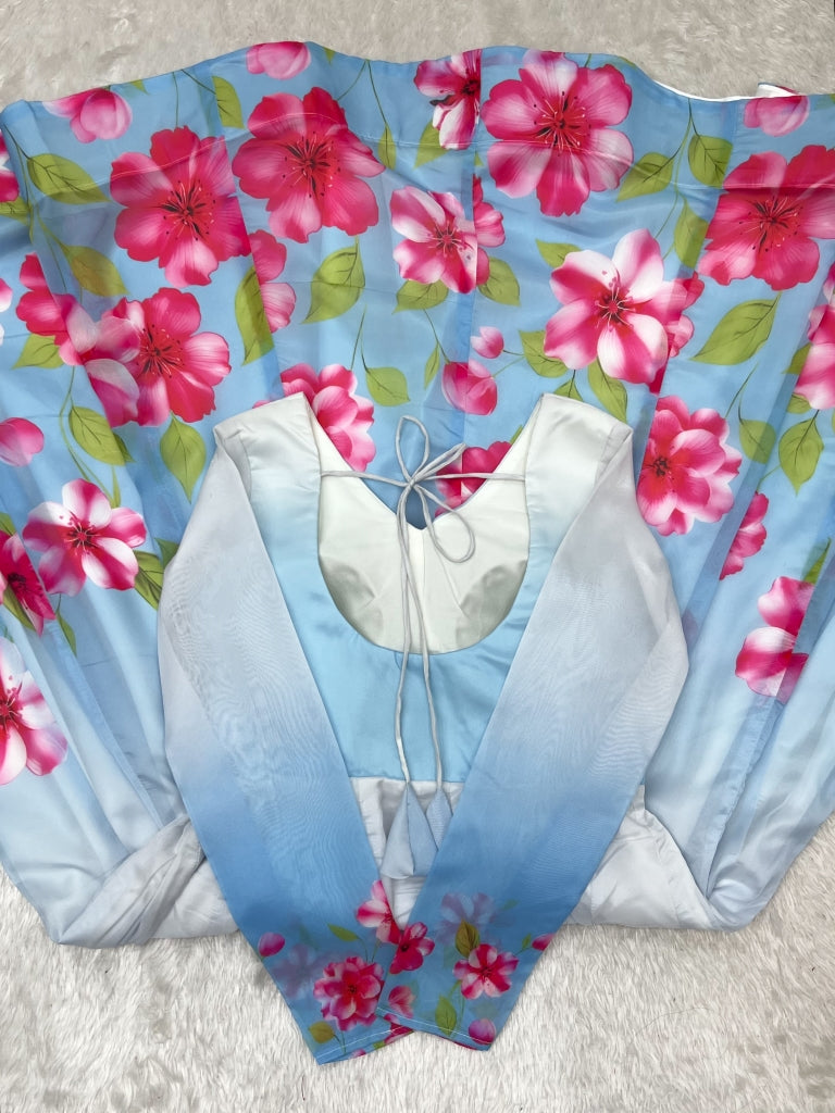 Sky Blue Floral Print Organza Silk Anarkali ClothsVilla