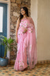 Load image into Gallery viewer, Blush Pink Georgette Saree with Hand-Painted White &amp; Pink Floral Motifs – Attached Blouse – 5.5 Meters FANCY SAREES