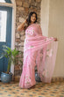 Load image into Gallery viewer, Blush Pink Georgette Saree with Hand-Painted White &amp; Pink Floral Motifs – Attached Blouse – 5.5 Meters FANCY SAREES