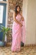 Load image into Gallery viewer, Blush Pink Georgette Saree with Hand-Painted White &amp; Pink Floral Motifs – Attached Blouse – 5.5 Meters FANCY SAREES