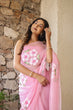 Load image into Gallery viewer, Blush Pink Georgette Saree with Hand-Painted White &amp; Pink Floral Motifs – Attached Blouse – 5.5 Meters FANCY SAREES