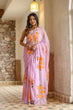Load image into Gallery viewer, Lavender Georgette Saree with Hand-Painted Orange Marigold Floral Bunches – Attached Blouse – 5.5 Meters FANCY SAREES