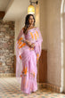 Load image into Gallery viewer, Lavender Georgette Saree with Hand-Painted Orange Marigold Floral Bunches – Attached Blouse – 5.5 Meters FANCY SAREES