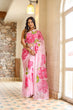 Load image into Gallery viewer, Blush Pink Georgette Saree with Oversized Hand-Painted Magenta Flowers &amp; Bead Detailing – Attached Blouse – 5.5 Meters FANCY SAREES
