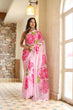 Load image into Gallery viewer, Blush Pink Georgette Saree with Oversized Hand-Painted Magenta Flowers &amp; Bead Detailing – Attached Blouse – 5.5 Meters FANCY SAREES