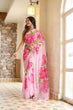 Load image into Gallery viewer, Blush Pink Georgette Saree with Oversized Hand-Painted Magenta Flowers &amp; Bead Detailing – Attached Blouse – 5.5 Meters FANCY SAREES