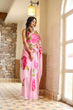 Load image into Gallery viewer, Blush Pink Georgette Saree with Oversized Hand-Painted Magenta Flowers &amp; Bead Detailing – Attached Blouse – 5.5 Meters FANCY SAREES