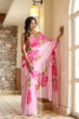 Load image into Gallery viewer, Blush Pink Georgette Saree with Oversized Hand-Painted Magenta Flowers &amp; Bead Detailing – Attached Blouse – 5.5 Meters FANCY SAREES