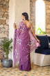 Load image into Gallery viewer, Plum Purple Georgette Saree with Hand-Painted Blue &amp; White Bell Flowers – Attached Blouse – 5.5 Meters FANCY SAREES