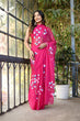 Load image into Gallery viewer, Rani Pink Georgette Saree with Hand-Painted Blue &amp; White Bell Flowers – Attached Blouse – 5.5 Meters FANCY SAREES