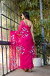 Load image into Gallery viewer, Rani Pink Georgette Saree with Hand-Painted Blue &amp; White Bell Flowers – Attached Blouse – 5.5 Meters FANCY SAREES