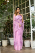 Load image into Gallery viewer, Lavender Georgette Saree with Hand-Painted Purple Floral Motifs &amp; Pearl Highlights – Attached Blouse – 5.5 Meters FANCY SAREES