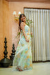 Load image into Gallery viewer, Mint Green Georgette Saree with Multicolor Leaf Embroidery &amp; Attached Blouse – 5.5 Meters FANCY SAREES