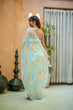 Load image into Gallery viewer, Mint Green Georgette Saree with Multicolor Leaf Embroidery &amp; Attached Blouse – 5.5 Meters FANCY SAREES