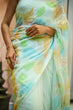Load image into Gallery viewer, Mint Green Georgette Saree with Multicolor Leaf Embroidery &amp; Attached Blouse – 5.5 Meters FANCY SAREES