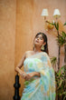 Load image into Gallery viewer, Mint Green Georgette Saree with Multicolor Leaf Embroidery &amp; Attached Blouse – 5.5 Meters FANCY SAREES