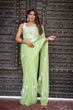 Load image into Gallery viewer, Lime Green Georgette Saree with White Hand-Embroidered Floral Motifs – Attached Blouse – 5.5 Meters FANCY SAREES