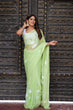 Load image into Gallery viewer, Lime Green Georgette Saree with White Hand-Embroidered Floral Motifs – Attached Blouse – 5.5 Meters FANCY SAREES