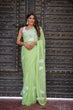 Load image into Gallery viewer, Lime Green Georgette Saree with White Hand-Embroidered Floral Motifs – Attached Blouse – 5.5 Meters FANCY SAREES