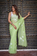 Load image into Gallery viewer, Lime Green Georgette Saree with White Hand-Embroidered Floral Motifs – Attached Blouse – 5.5 Meters FANCY SAREES
