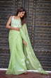 Load image into Gallery viewer, Lime Green Georgette Saree with White Hand-Embroidered Floral Motifs – Attached Blouse – 5.5 Meters FANCY SAREES