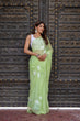 Load image into Gallery viewer, Lime Green Georgette Saree with White Hand-Embroidered Floral Motifs – Attached Blouse – 5.5 Meters FANCY SAREES