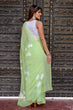 Load image into Gallery viewer, Lime Green Georgette Saree with White Hand-Embroidered Floral Motifs – Attached Blouse – 5.5 Meters FANCY SAREES