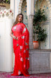 Load image into Gallery viewer, Hot Pink Georgette Saree with Hand-Painted White Floral Vines – Attached Blouse – 5.5 Meters FANCY SAREES