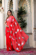 Load image into Gallery viewer, Hot Pink Georgette Saree with Hand-Painted White Floral Vines – Attached Blouse – 5.5 Meters FANCY SAREES