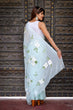 Load image into Gallery viewer, Pastel Blue Georgette Saree with Hand-Painted White Floral Motifs &amp; Green Leaves – Attached Blouse – 5.5 Meters FANCY SAREES