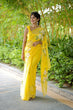Load image into Gallery viewer, Sunshine Yellow Georgette Saree with Hand-Painted White Floral Motifs – Attached Blouse – 5.5 Meters FANCY SAREES