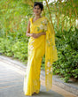 Load image into Gallery viewer, Sunshine Yellow Georgette Saree with Hand-Painted White Floral Motifs – Attached Blouse – 5.5 Meters FANCY SAREES