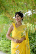 Load image into Gallery viewer, Sunshine Yellow Georgette Saree with Hand-Painted White Floral Motifs – Attached Blouse – 5.5 Meters FANCY SAREES