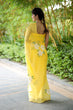 Load image into Gallery viewer, Sunshine Yellow Georgette Saree with Hand-Painted White Floral Motifs – Attached Blouse – 5.5 Meters FANCY SAREES