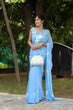 Load image into Gallery viewer, Sky Blue Georgette Saree with Hand-Painted White Floral Motifs – Attached Blouse – 5.5 Meters FANCY SAREES