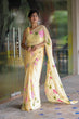 Load image into Gallery viewer, Butter Yellow Georgette Saree with Hand-Painted Pink Floral Vines – Attached Blouse – 5.5 Meters FANCY SAREES