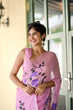 Load image into Gallery viewer, Lavender Pink Georgette Saree with Hand-Painted Purple Flowers – 5.5 Meters with Attached Blouse FANCY SAREES