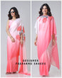Load image into Gallery viewer, Blush Pink Ombre Freehand Floral Print Saree in Georgette Satin – Ready to Wear Designer Elegance FREEHANDED