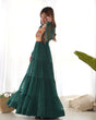 Load image into Gallery viewer, Bottle Green Vibrant Laheriya Anarkali Gown – Perfect for Navratri, Ready to Wear