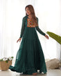 Load image into Gallery viewer, Bottle Green Vibrant Laheriya Anarkali Gown – Perfect for Navratri, Ready to Wear