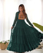 Load image into Gallery viewer, Bottle Green Vibrant Laheriya Anarkali Gown – Perfect for Navratri, Ready to Wear