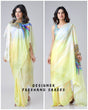 Load image into Gallery viewer, Lemon Yellow Rainbow Feather Freehand Saree – Modern Artistry with Handsfree Drape FREEHANDED