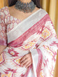 Load image into Gallery viewer, Ivory Linen Saree with Geometric Tribal Prints &amp; Tassel Accents LINEN